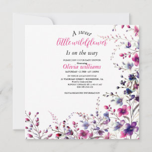 Carte Petit baby shower rose fleur sauvage moderne