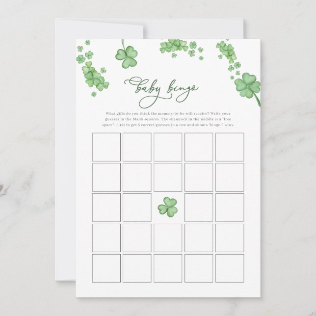 Carte Petit Baby shower Shamrock Jeu Baby Bingo Jeu (Devant)