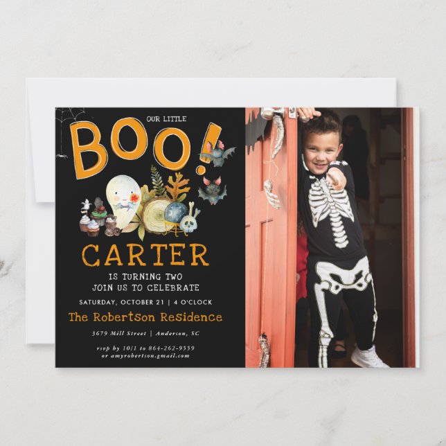 Carte Petit Boo | Fête d'anniversaire de Ghost Halloween (Devant)