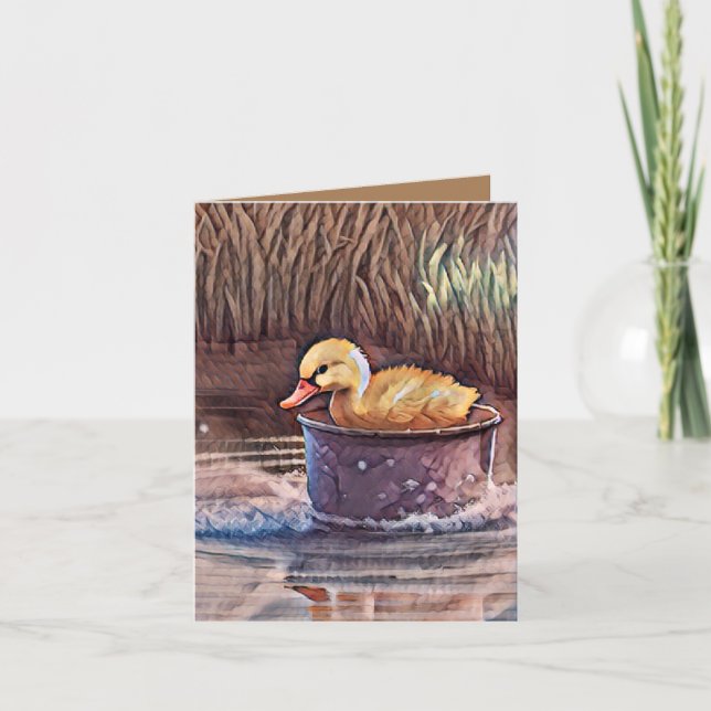 Carte Petit Canard Jaune Jouant Dans Le Seau (Devant)