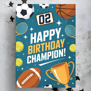 Carte Petit Champion Bleu Sports Anniversaire