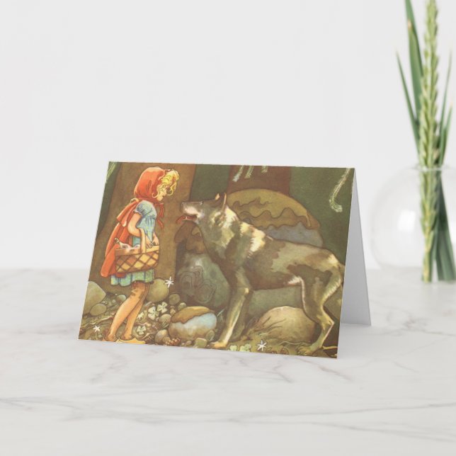 Carte Petit Chaperon Rouge, Conte Vintage Fée (Devant)