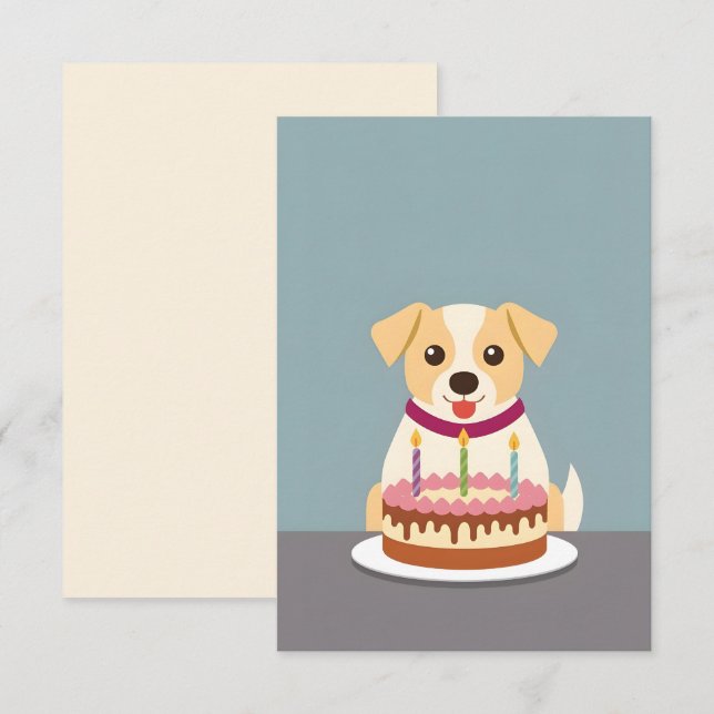 Carte Petit chiot avec gâteau d'anniversaire (Devant / Derrière)
