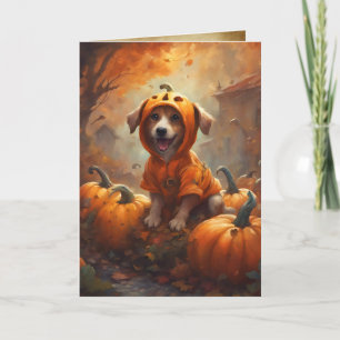 Carte Petit Chiot Citrouille, Joyeux Chien Halloween