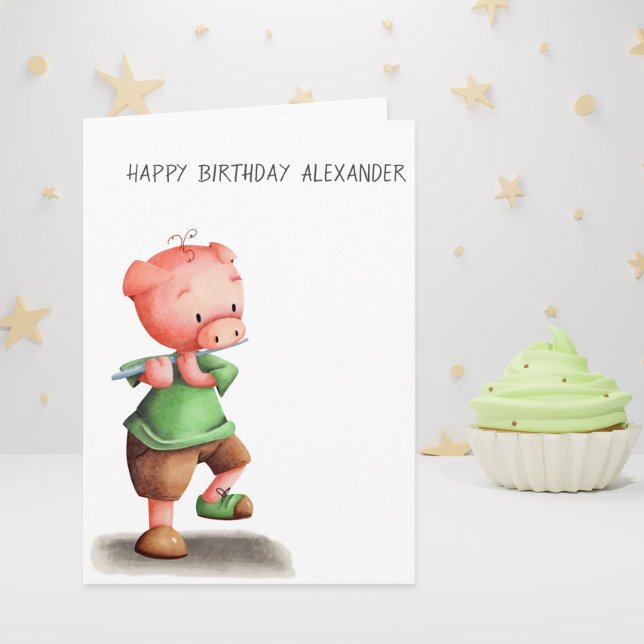 Carte Petit Cochon Jouer à la Flûte Joyeux Anniversaire (Créateur téléchargé)