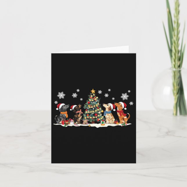 Carte Petit Dachshund Santa Hat Noël Arbre Lumières Chie (Devant)