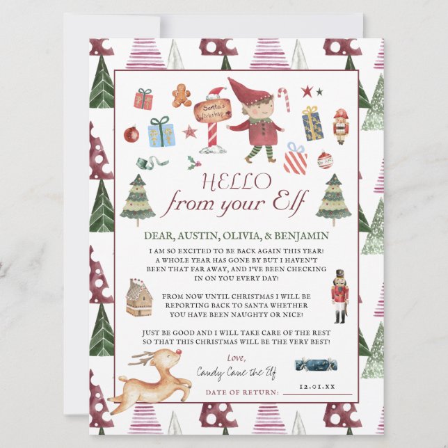 Carte Petit Elf | Kids Christmas Elf Hello Lettre (Devant)