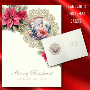Carte Petit-enfant de Noël religieux Poinsettias