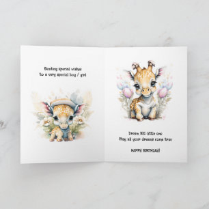 Carte Petit-enfant message d'anniversaire girafe safari 