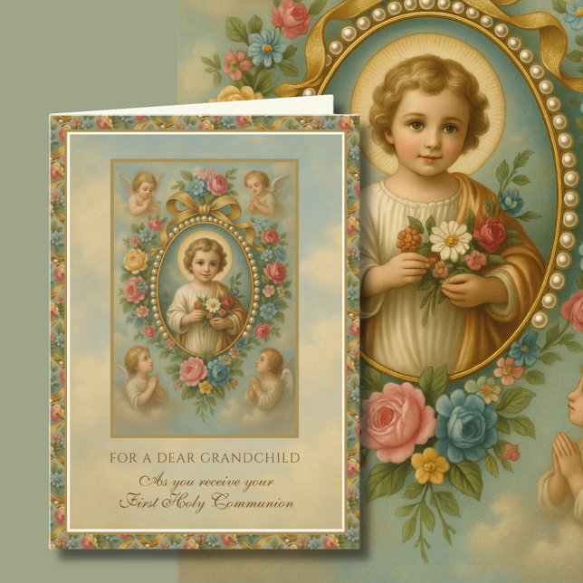 Carte Petit-enfant Première Communion Sainte Jésus Anges (Créateur téléchargé)