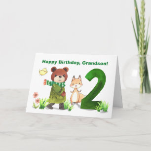Carte Petit-fils 2e anniversaire de l'ours d'aquarelle e