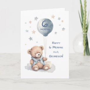 Carte Petit-fils 6 mois Anniversaire Ours et balle en pe