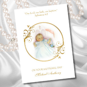 Carte Petit-fils Baptême bébé garçon Christening Bénédic