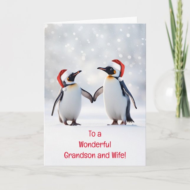 Carte Petit-fils et femme Noël Vacances Couple mignonne (Devant)
