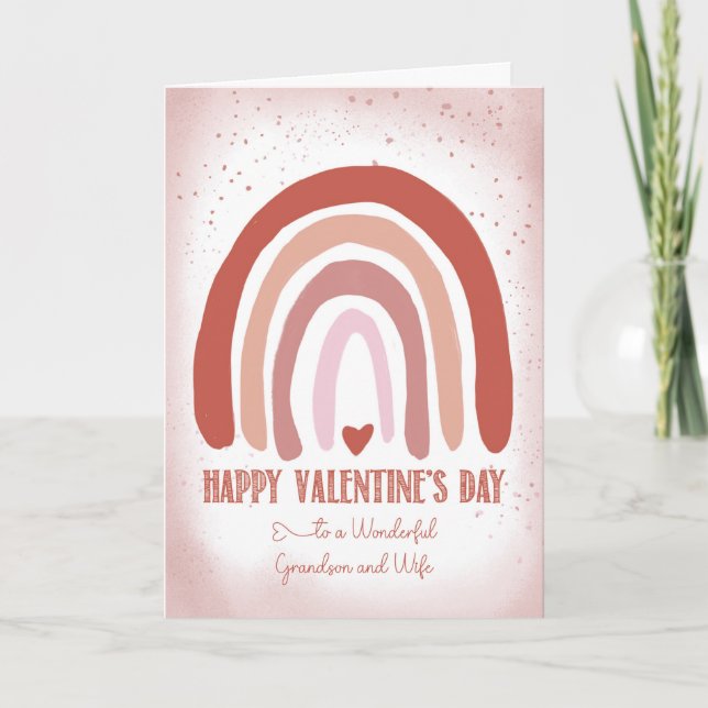 Carte Petit-fils et femme Valentine main peinte rose dou (Devant)