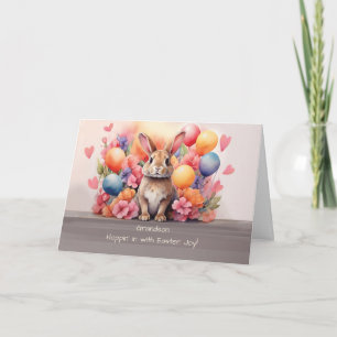 Carte Petit-fils Rabbit de Pâques au milieu des fleurs e