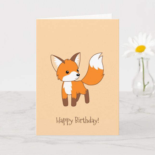 Carte Petit Fox mignon sur l'anniversaire crème (Petite plante)