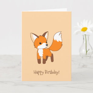 Carte Petit Fox mignon sur l'anniversaire crème