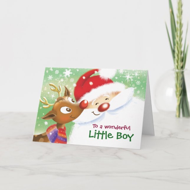 Carte Petit Garçon, Noël, Joli Reindeer & Père Noël (Devant)