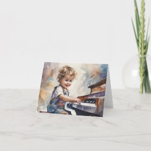 Carte Petit Garçon Piano Aquarelle Illustration Blank