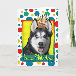 Carte Petit gâteau d'anniversaire - chien de traîneau