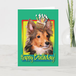 Carte Petit gâteau d'anniversaire - chiot de Sheltie -