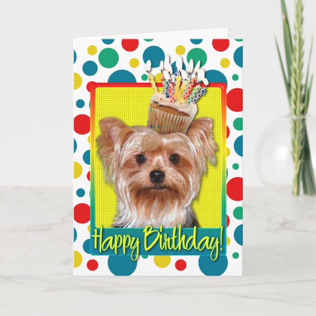 Carte Petit gâteau d'anniversaire - Yorkshire Terrier (Devant)