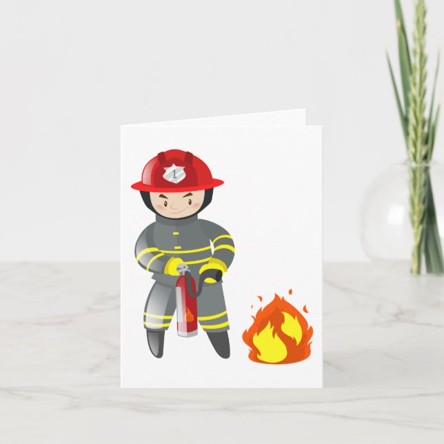 Carte Petit héros pompier éteignant un incendie (Devant)