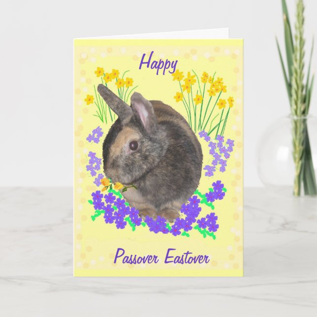 Carte Petit lapin et fleurs Pâque, Pâque (Devant)