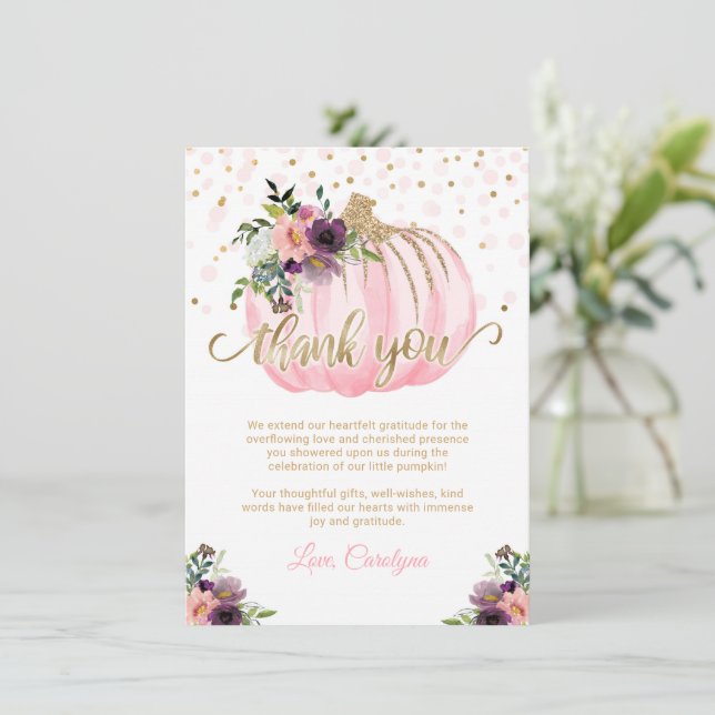 Carte Petit Merci de Baby shower Citrouille 4,5 x 6,25 (Debout devant)