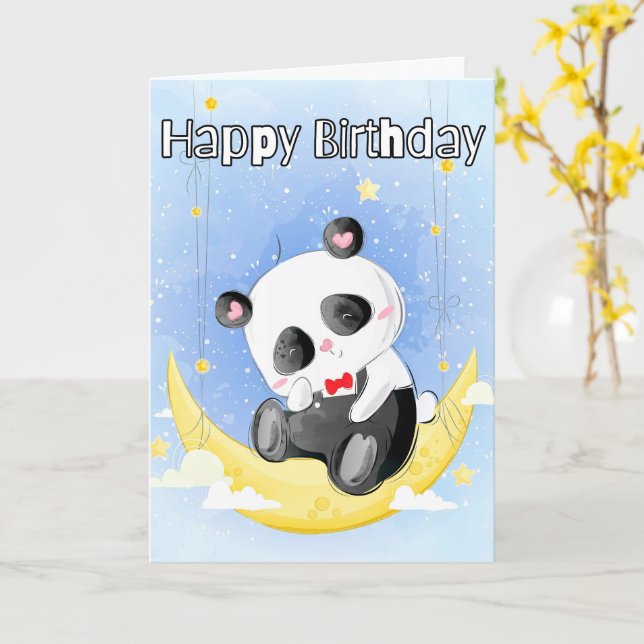 Carte Petit ours de panda endormi | Joyeux anniversaire (Fleur jaune)
