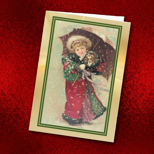 Carte Petit parapluie de fille et Noël de la chienne (Créateur téléchargé)