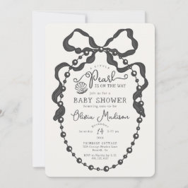 Carte Petit Pearl Black Coquette Bow Baby shower Invitat
