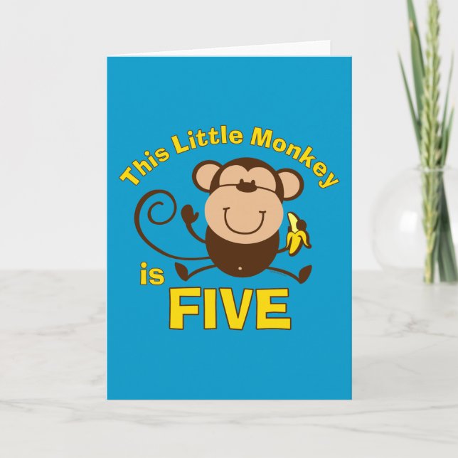 Carte Petit singe 5e anniversaire garçon (Devant)
