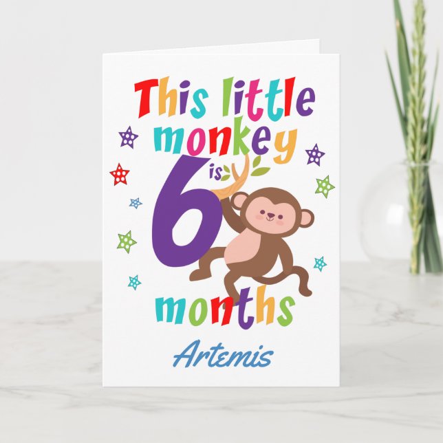 Carte Petit singe 6 mois Anniversaire (Devant)