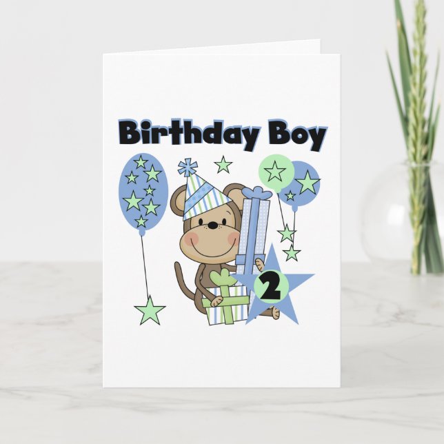 Carte Petit Singe Avec Cadeaux T-shirts 2e Anniversaire (Devant)
