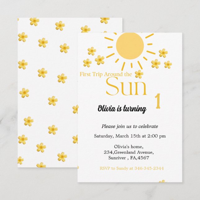 Carte Petit soleil est un premier anniversaire de soleil (Devant / Derrière)