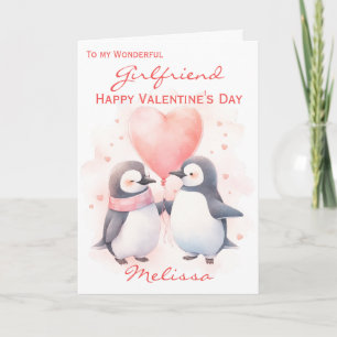 Carte Petite amie Penguin Balloon Saint Valentin