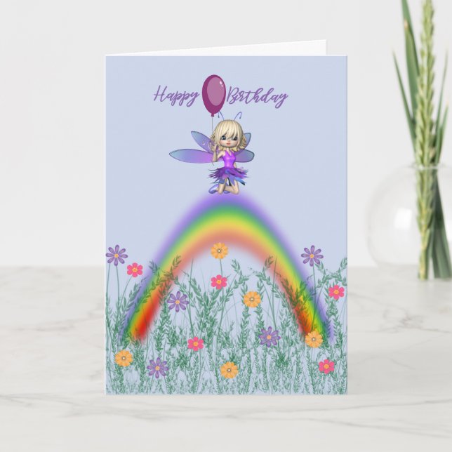 Carte Petite Fée Anniversaire Souhaite pour enfant. (Devant)