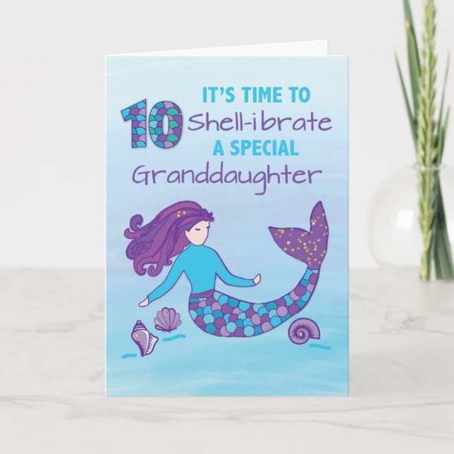 Carte Petite-fille 10e anniversaire Sparkly Look Mermaid (Devant)