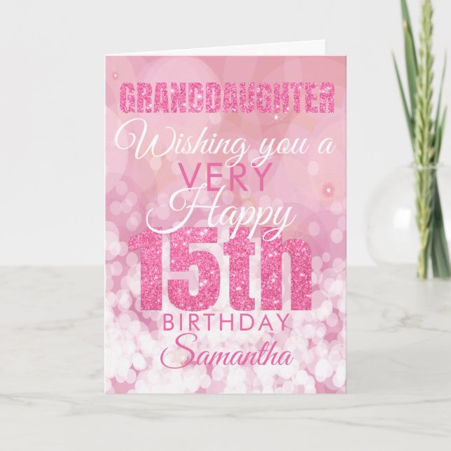 Carte Petite-fille 15e Parties scintillant rose fille An (Devant)