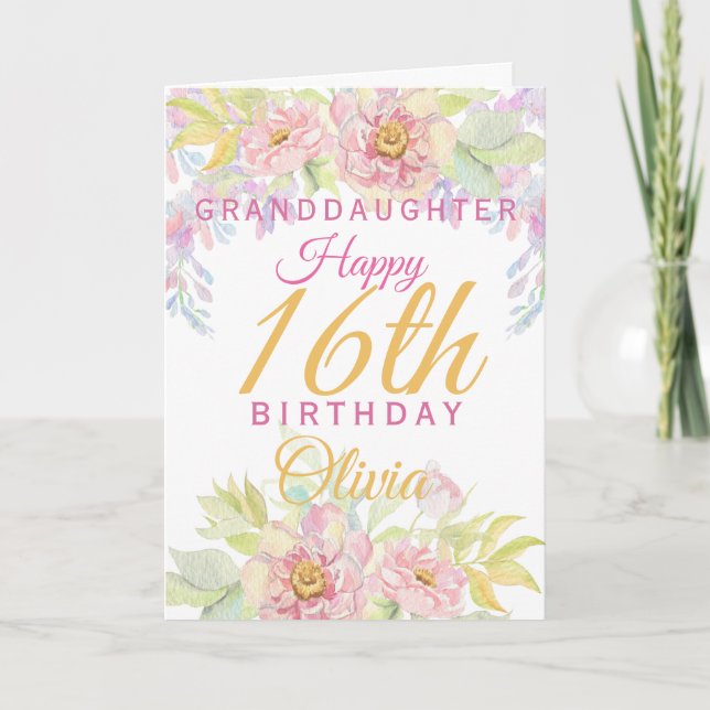 Carte Petite-fille 16e anniversaire Rose rose Floral (Devant)
