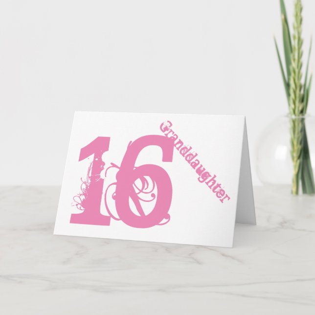 Carte Petite-fille, 16ème anniversaire, blanc et rose (Devant)