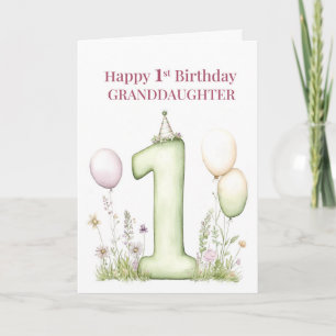 Carte Petite-fille 1er Anniversaire Ballon Rose Numéro U