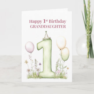 Carte Petite-fille 1er Anniversaire Ballon Rose Numéro U