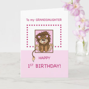 Carte Petite-fille 1er anniversaire mignonne Lion