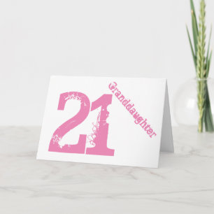 Carte Petite-fille, 21ème anniversaire, blanc et rose