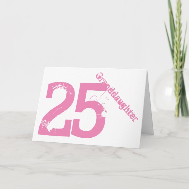 Carte Petite-fille, 25ème anniversaire, blanc et rose (Devant)