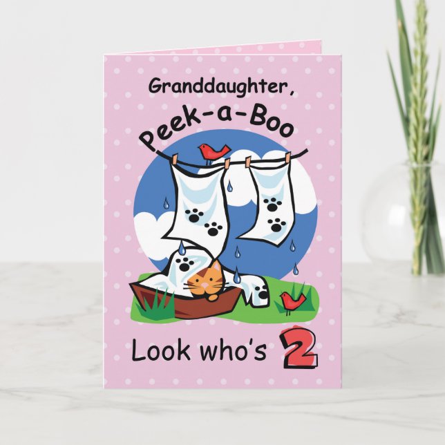 Carte Petite-fille 2e anniversaire, Peek-a-Boo Kitten (Devant)