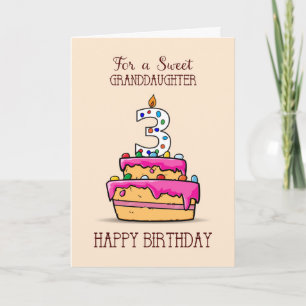 Carte Petite-fille 3e anniversaire, 3 sur le gâteau rose